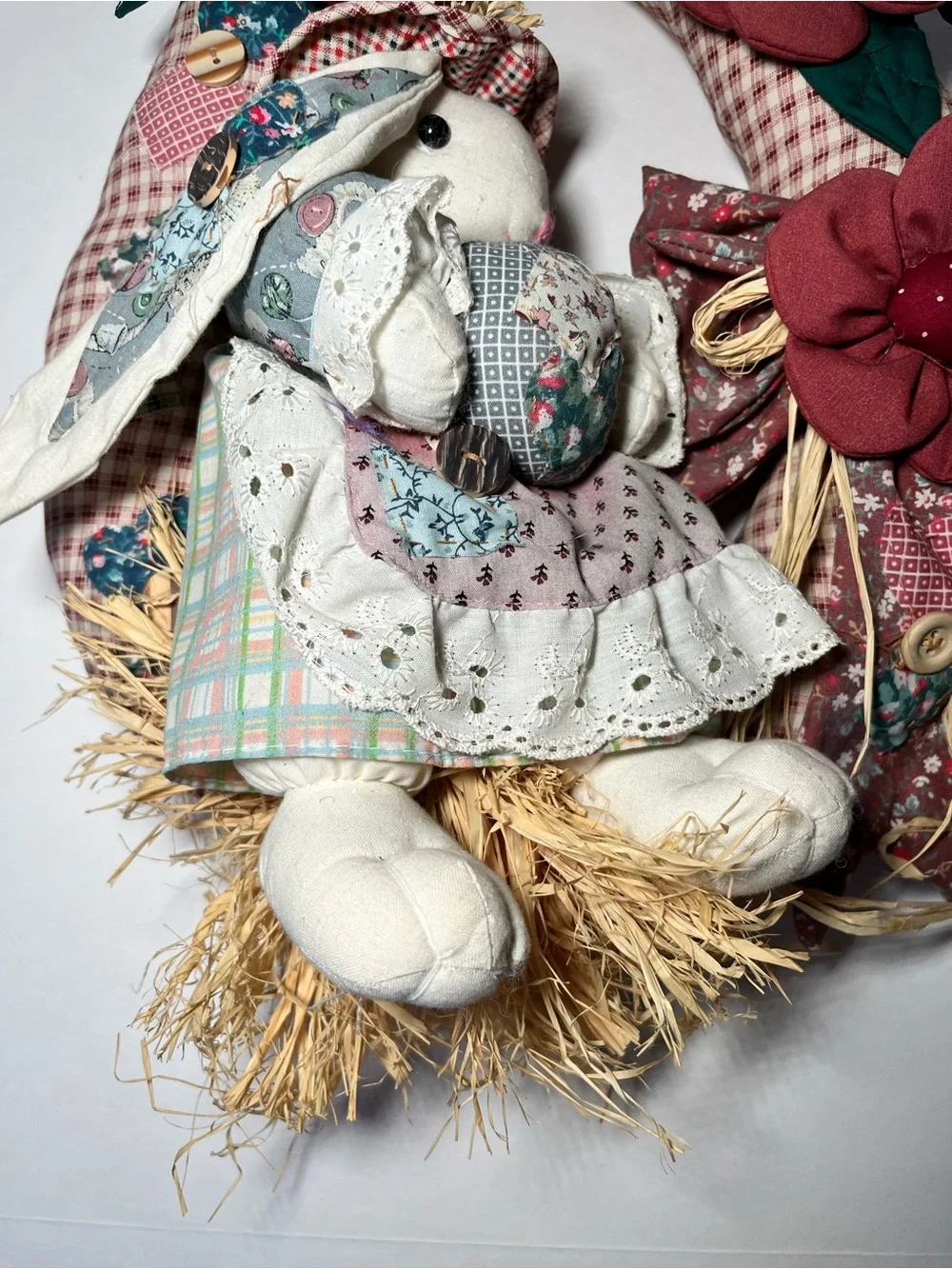 VTG Gingham Paisley Stuffed Bunny Easter Wreath County Cottage-core, Grandma